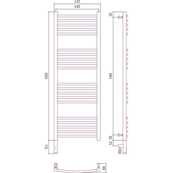 Полотенцесушитель электрический Сунержа Богема 3.0 П20 1200x400 мм (выгнутая перемычка) 071-5802-1240 L, сатин - фото 5