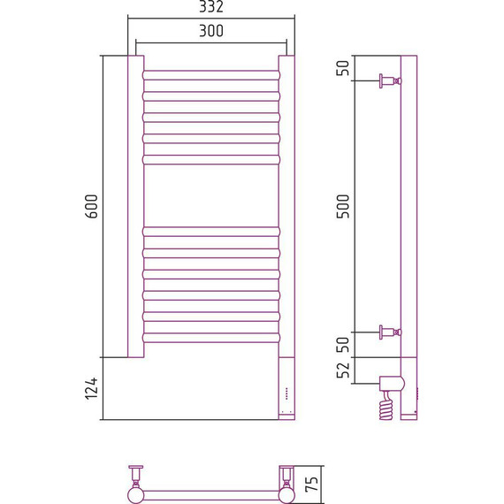 Полотенцесушитель электрический Сунержа Богема 3.0 П11 600x300 мм (прямая перемычка) 03-5805-6030 R, золото - фото 5