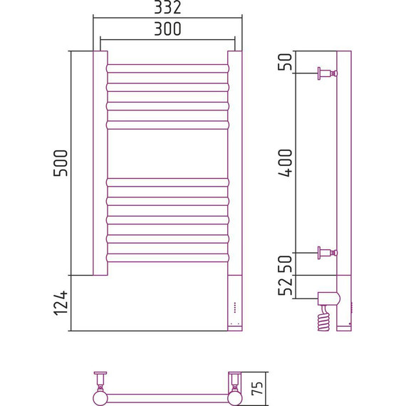 Полотенцесушитель электрический Сунержа Богема 3.0 П9 500x300 мм (прямая перемычка) 071-5805-5030 R, сатин - фото 5