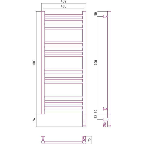 Полотенцесушитель электрический Сунержа Богема 3.0 П16 1000x400 мм (прямая перемычка) 12-5805-1040 R, белый - фото 5