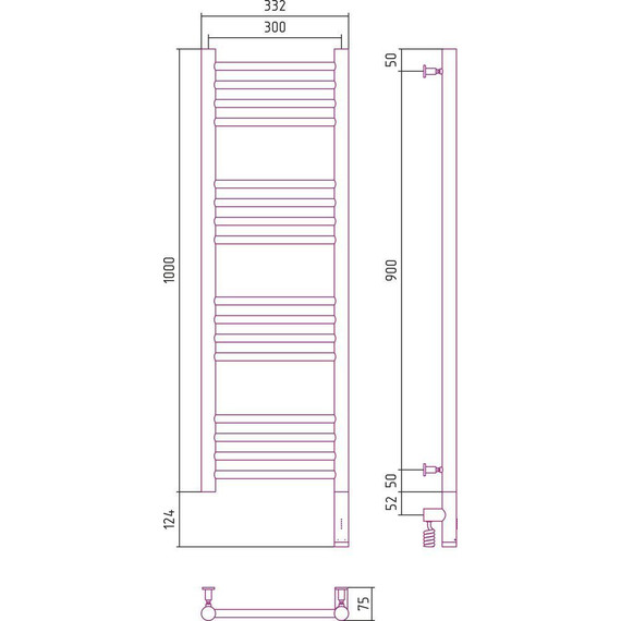 Полотенцесушитель электрический Сунержа Богема 3.0 П16 1000x300 мм (прямая перемычка) 15-5805-1030 R, тёмный титан муар - фото 5