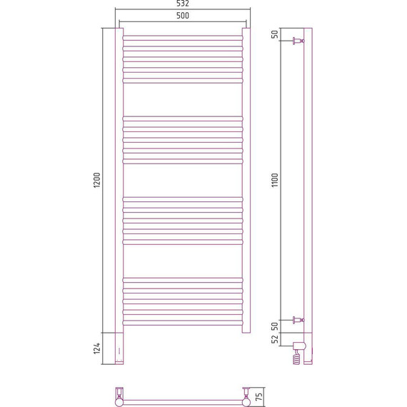Полотенцесушитель электрический Сунержа Богема 3.0 П20 1200x500 мм (прямая перемычка) 30-5804-1250 L, белый матовый - фото 5
