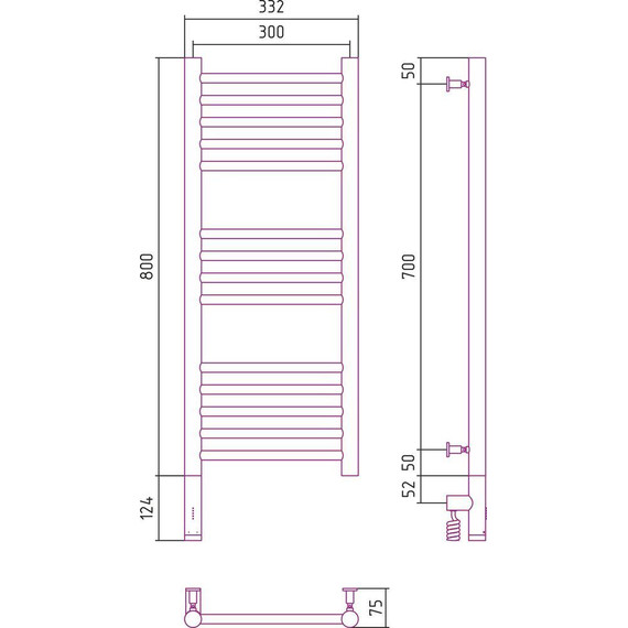 Полотенцесушитель электрический Сунержа Богема 3.0 П20 800x300 мм (прямая перемычка) 30-5804-8030 L, белый матовый - фото 5