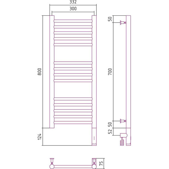 Полотенцесушитель электрический Сунержа Богема 3.0 П14 800x300 мм (прямая перемычка) 30-5805-8030 R, белый матовый - фото 5