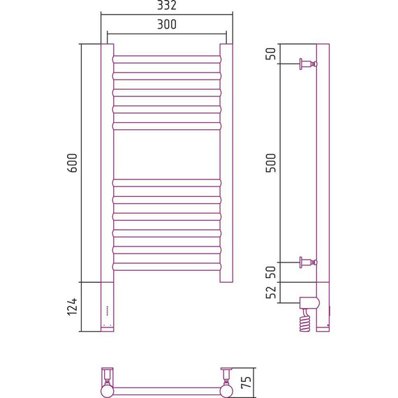 Полотенцесушитель электрический Сунержа Богема 3.0 П11 600x300 мм (прямая перемычка) 30-5804-6030 L, белый матовый - фото 5