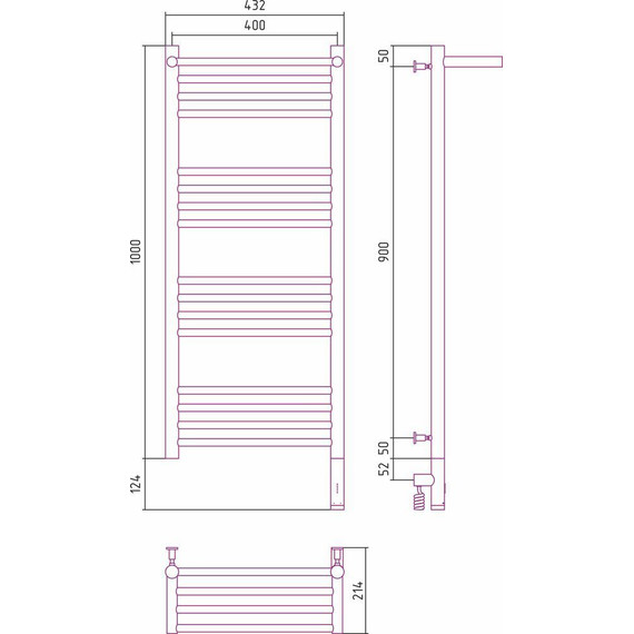 Полотенцесушитель электрический Сунержа Богема с полкой 3.0 П16 1000x400 мм (прямая перемычка) 00-5807-1040 R - фото 6