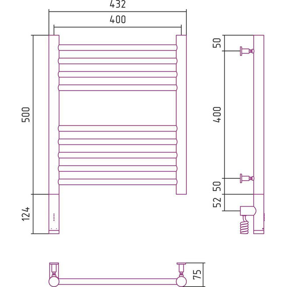 Полотенцесушитель электрический Сунержа Богема 3.0 П9 500x400 мм (прямая перемычка) 051-5804-5040 L, состаренная латунь - фото 5