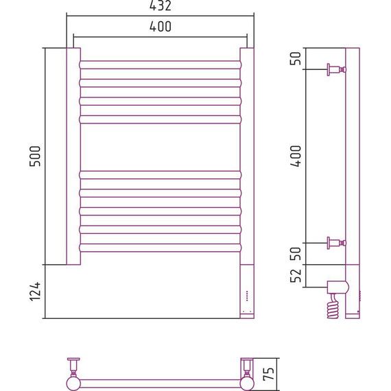 Полотенцесушитель электрический Сунержа Богема 3.0 П9 500x400 мм (прямая перемычка) 30-5805-5040 R, белый матовый - фото 5