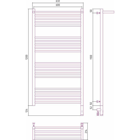 Полотенцесушитель электрический Сунержа Богема с полкой 3.0 П20 1200x600 мм (прямая перемычка) 30-5807-1260 R, белый матовый - фото 5