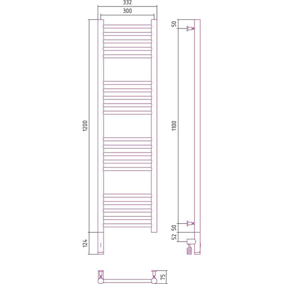 Полотенцесушитель электрический Сунержа Богема 3.0 П20 1200x300 мм (прямая перемычка) 31-5804-1230 L, чёрный матовый - фото 5