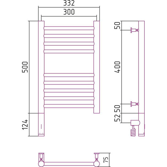 Полотенцесушитель электрический Сунержа Богема 3.0 П9 500x300 мм (прямая перемычка) 31-5804-5030 L, чёрный матовый - фото 5