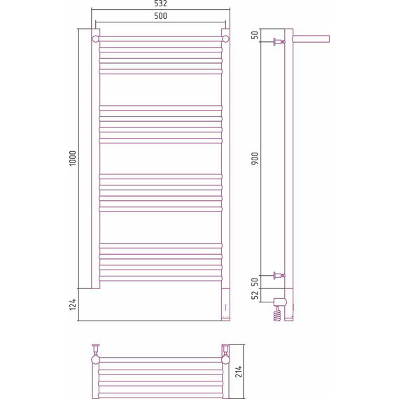 Полотенцесушитель электрический Сунержа Богема с полкой 3.0 П16 1000x500 мм (прямая перемычка) 31-5807-1050 R, чёрный матовый - фото 5