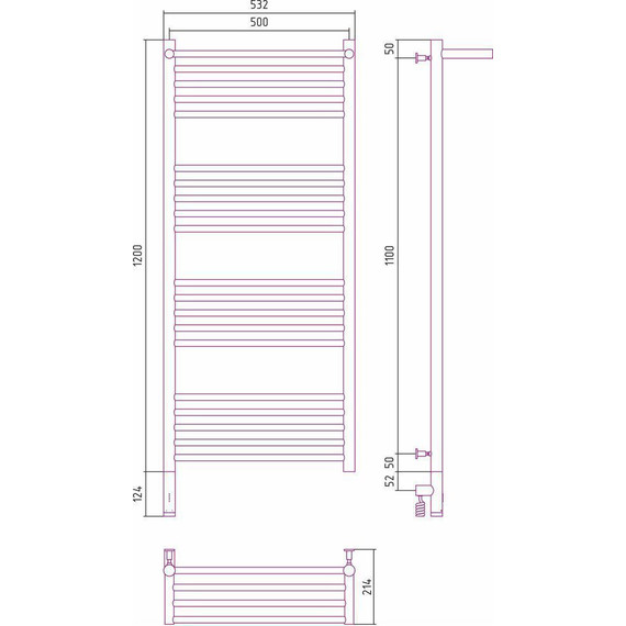 Полотенцесушитель электрический Сунержа Богема с полкой 3.0 П20 1200x500 мм (прямая перемычка) 12-5806-1250 L, белый - фото 5