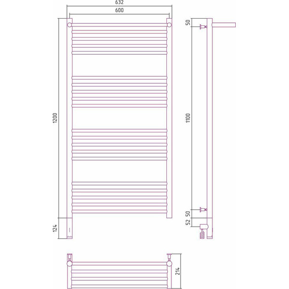 Полотенцесушитель электрический Сунержа Богема с полкой 3.0 П20 1200x600 мм (прямая перемычка) 00-5806-1260 L - фото 6