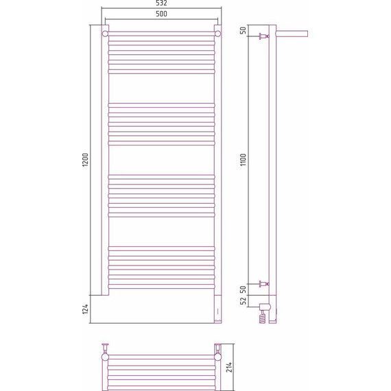 Полотенцесушитель электрический Сунержа Богема с полкой 3.0 П20 1200x500 мм (прямая перемычка) 31-5807-1250 R, чёрный матовый - фото 5