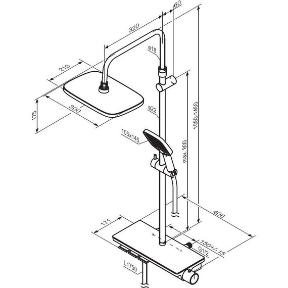 Душевая стойка с термостатом Damixa Gala 953760300, черный - фото 7