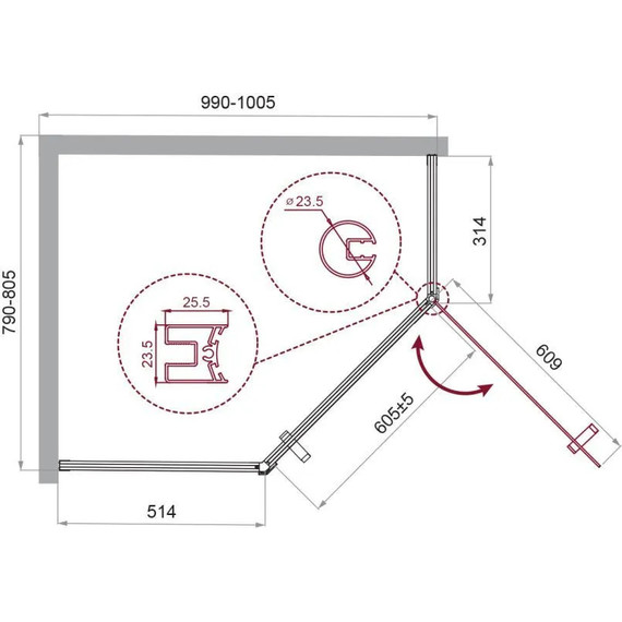Душевое ограждение BelBagno 100x100 см UNO-195-P-1-100-C-Cr, хром/прозрачное - фото 2