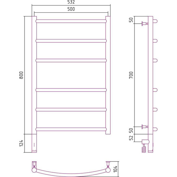 Полотенцесушитель электрический Сунержа Галант 3.0 П6 800x500 мм 03-5800-8050 L, золото - фото 5