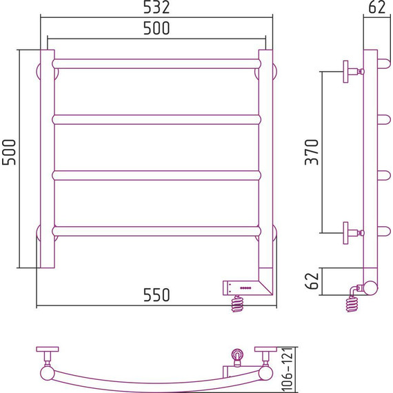 Полотенцесушитель электрический Сунержа Галант 2.0 П4 500x500 мм 30-5201-5050 R, белый матовый - фото 5