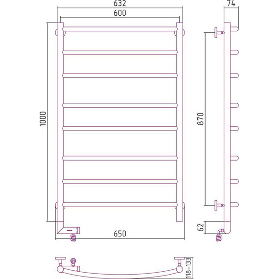 Полотенцесушитель электрический Сунержа Галант 2.0 П8 1000x600 мм 31-5200-1060 L, чёрный матовый - фото 5