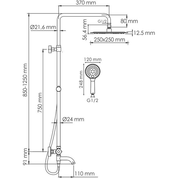 Душевая стойка с термостатом WasserKraft A188.256.207.PG Thermo, глянцевое золото - фото 3