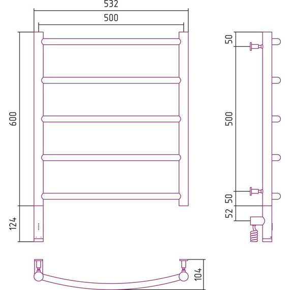 Полотенцесушитель электрический Сунержа Галант 3.0 П5 600x500 мм 020-5800-6050 L, шампань - фото 5