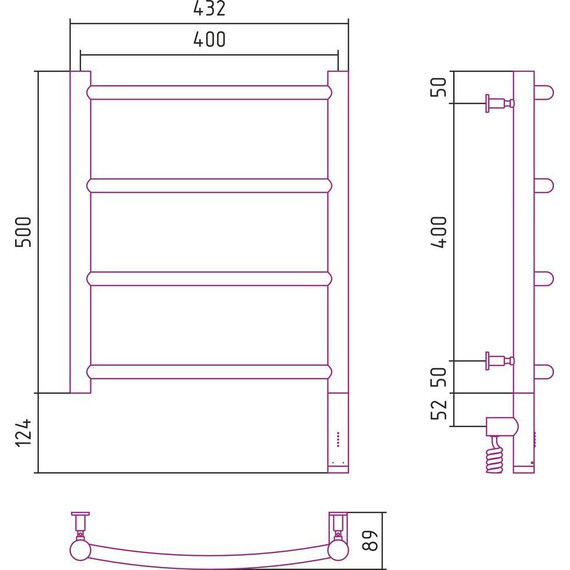 Полотенцесушитель электрический Сунержа Галант 3.0 П4 500x400 мм 03-5801-5040 R, золото - фото 5