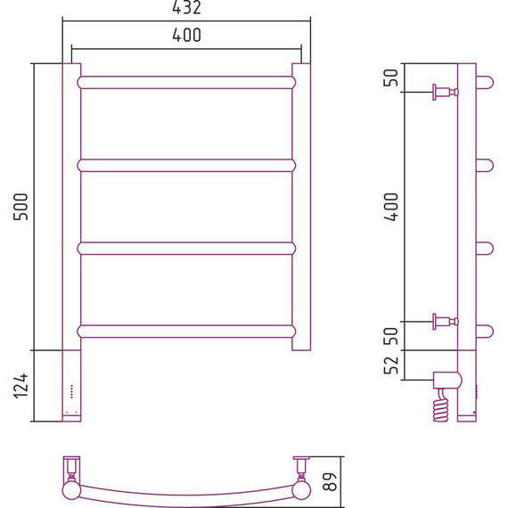 Полотенцесушитель электрический Сунержа Галант 3.0 П4 500x400 мм 071-5800-5040 L, сатин - фото 5