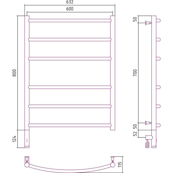 Полотенцесушитель электрический Сунержа Галант 3.0 П6 800x600 мм 071-5800-8060 L, сатин - фото 5
