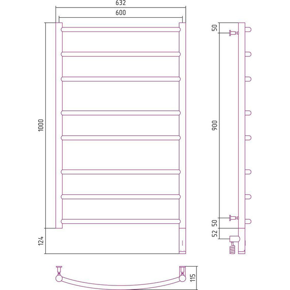 Полотенцесушитель электрический Сунержа Галант 3.0 П8 1000x600 мм 31-5801-1060 R, чёрный матовый - фото 5