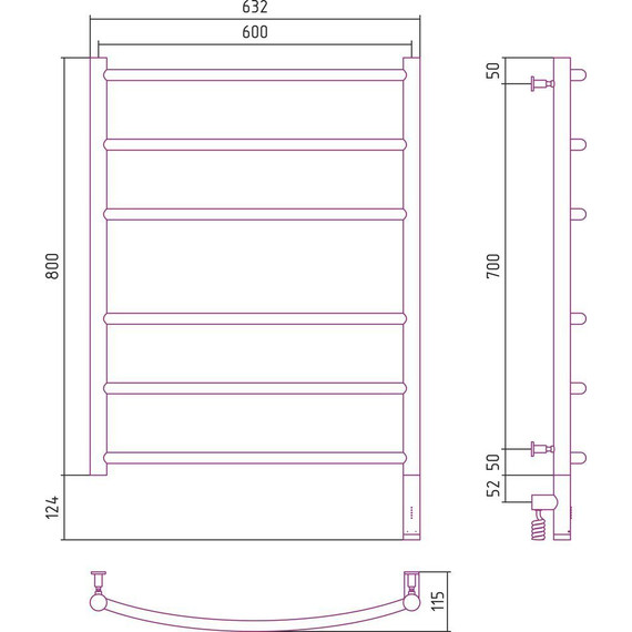 Полотенцесушитель электрический Сунержа Галант 3.0 П6 800x600 мм 31-5801-8060 R, чёрный матовый - фото 5