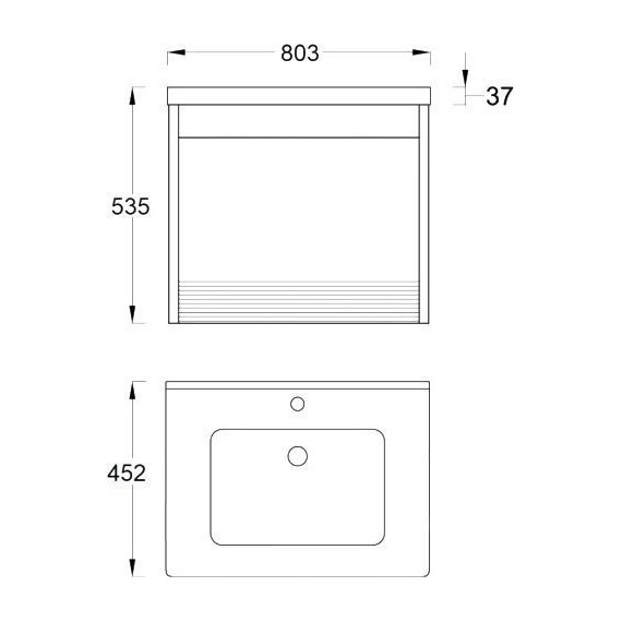 Тумба подвесная с раковиной Pestan Vision 80 см VSN800T-CR (раковина Creavit 80) дуб орех/белый - фото 6