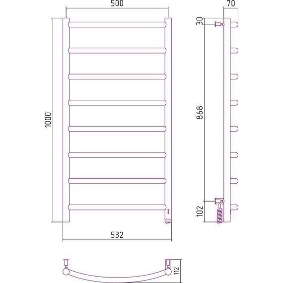 Полотенцесушитель электрический Сунержа Галант 4.0 П8 1000x500 мм 071-0831-1050 R, сатин - фото 5