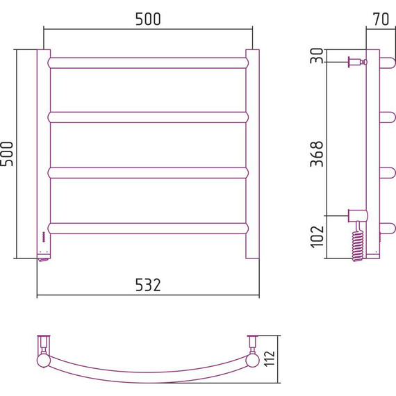 Полотенцесушитель электрический Сунержа Галант 4.0 П4 500x500 мм 30-0830-5050 L, белый матовый - фото 5