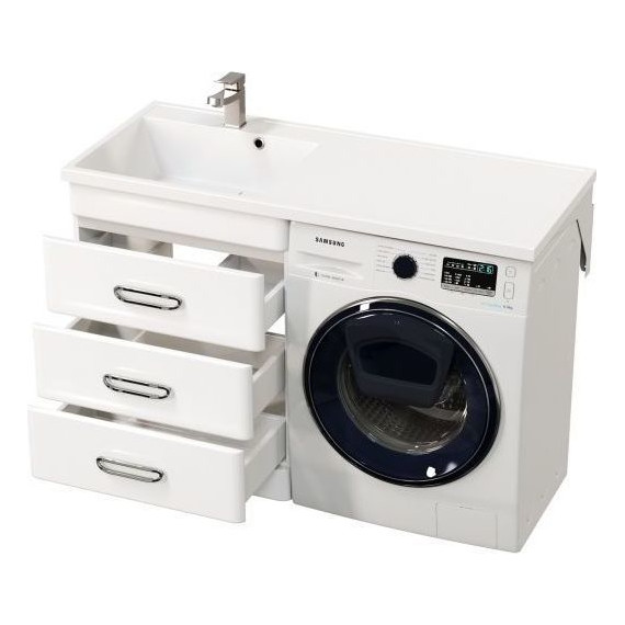 Тумба напольная с раковиной-столешницей Mirsant Fuji 120 см с доводчиком L (раковина Fly2) белый - фото 4