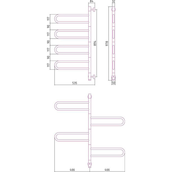 Полотенцесушитель электрический Сунержа Парео 4.0-4С П8 980х530 мм 020-0823-0978, шампань - фото 4
