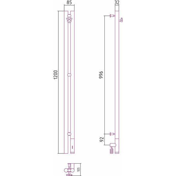 Полотенцесушитель электрический Сунержа Нюанс 3.0 П2 1200x85 мм 03-5843-1253 R, золото - фото 5