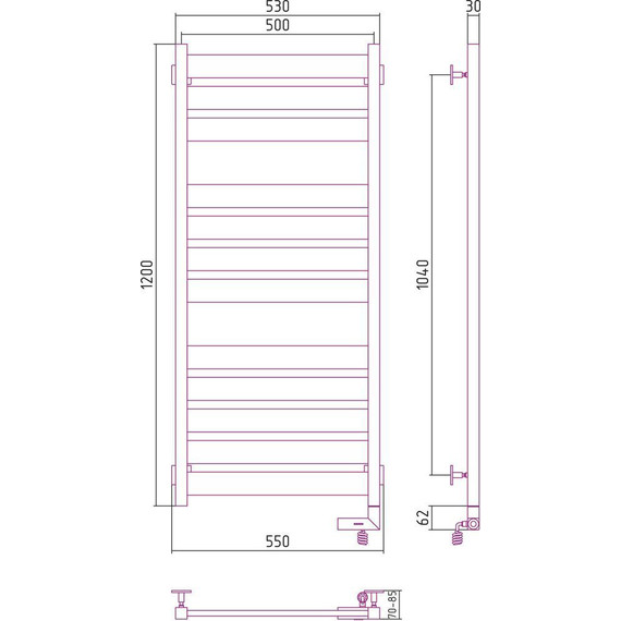 Полотенцесушитель электрический Сунержа Центурион 2.0 П12 1200x500 мм 15-5603-1250 R, тёмный титан муар - фото 5