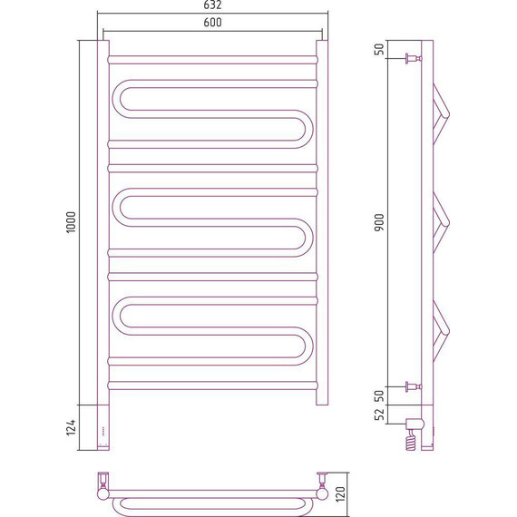 Полотенцесушитель электрический Сунержа Элегия 3.0 П13 1000x600 мм 30-5818-1060 L, белый матовый - фото 5