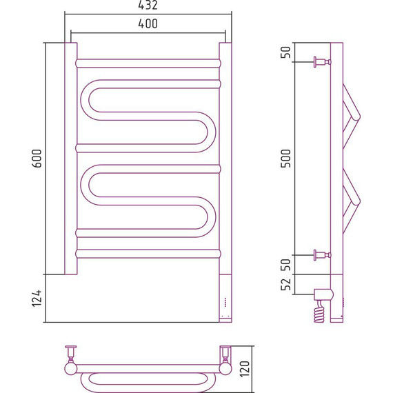 Полотенцесушитель электрический Сунержа Элегия 3.0 П8 600x400 мм 31-5819-6040 R, чёрный матовый - фото 5