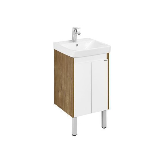 Тумба универсальная с раковиной Акватон Сканди Doors 45 см 1A278701SDZ90, дуб рустикальный/белый глянцевый (ножки в комплекте) - фото 