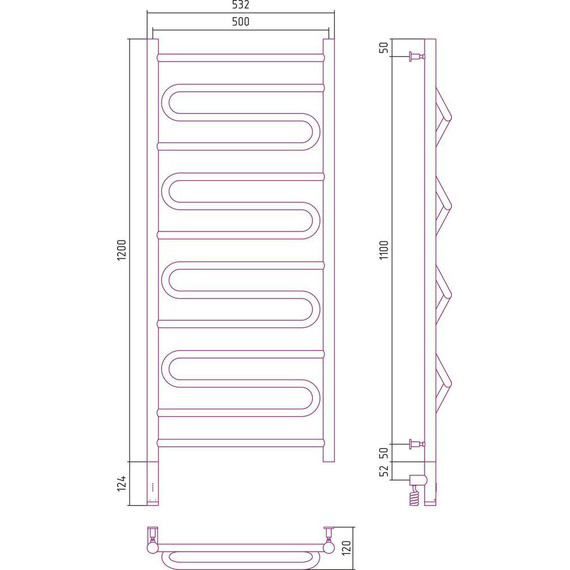 Полотенцесушитель электрический Сунержа Элегия 3.0 П14 1200x500 мм 30-5818-1250 L, белый матовый - фото 5