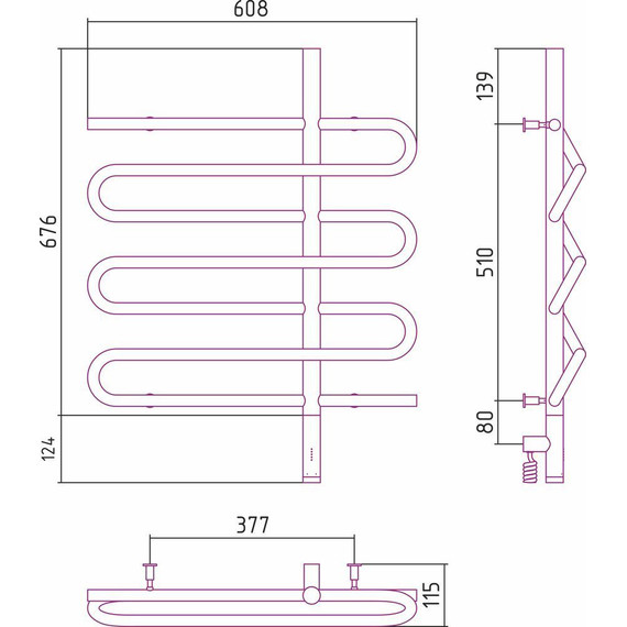 Полотенцесушитель электрический Сунержа Эпатаж 3.0 П7 800x600 мм 020-5851-8060 R, шампань - фото 4