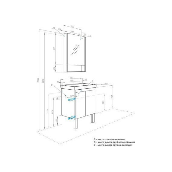 Тумба универсальная с раковиной Акватон Сканди Doors 55 см 1A278801SD010, белый матовый/белый глянцевый (ножки в комплекте) - фото 13