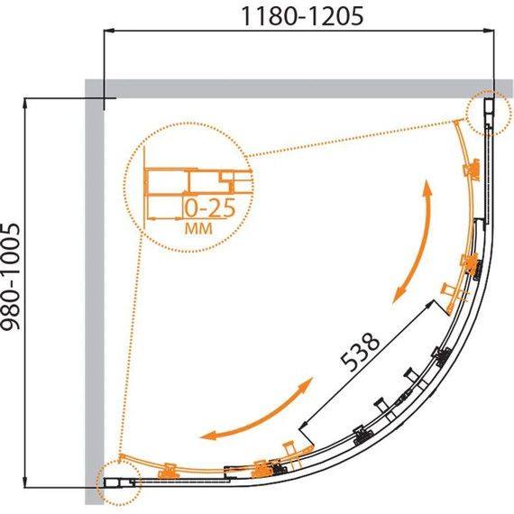 Душевое ограждение Cezares 120х100 см MOLVENO-RH-2-120/100-C-Cr-IV, хром/прозрачное - фото 6