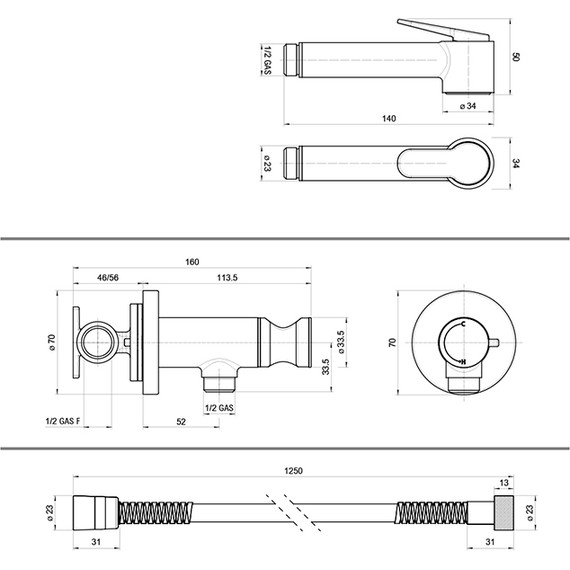 Набор для гигиенического душа Bossini Paloma Brass E37005B.094 (с прогрессивным картриджем​) брашированный никель - фото 2