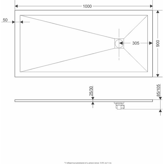 Поддон каменный Grossman Strong 100x90 см GR-S290100Q, графит матовый - фото 6