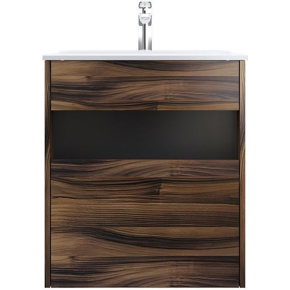 Тумба подвесная с раковиной Am.Pm Func 60 см M8FFUX0601OF, дуб крафт, Цвет фасада: тёмное дерево - фото 