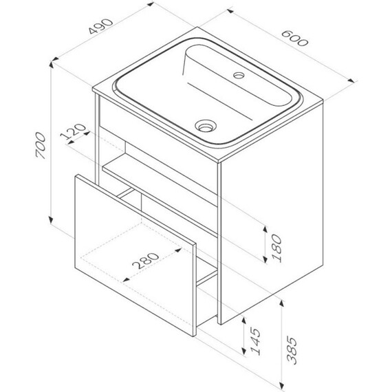 Тумба подвесная с раковиной Am.Pm Func 60 см M8FFUX0601OF, дуб крафт, Цвет фасада: тёмное дерево - фото 12