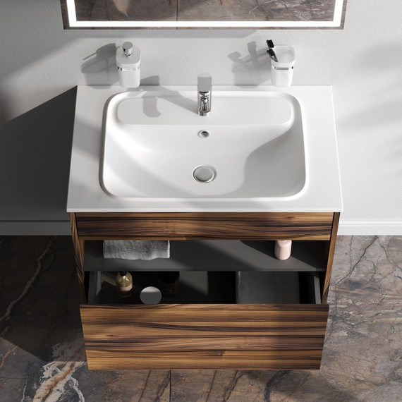 Тумба подвесная с раковиной Am.Pm Func 80 см M8FFUX0801OF, дуб крафт, Цвет фасада: тёмное дерево - фото 2